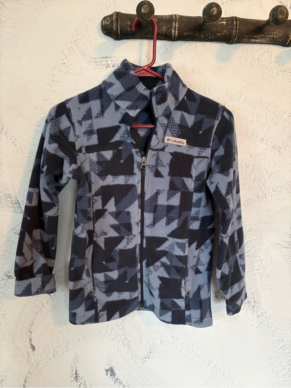 Columbia Women’s Medium Full Zip Fleece Jacket Blue Gray Geometric Print Outdoor